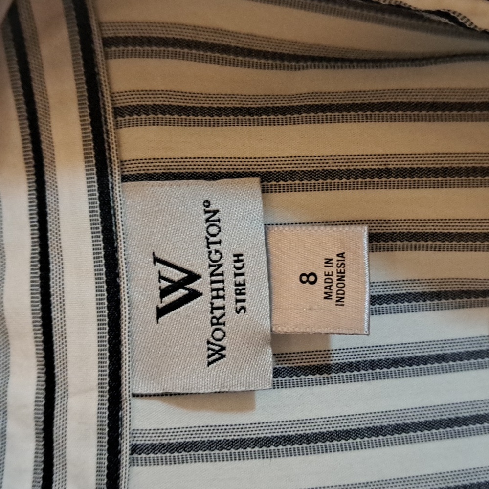 Worthington Stretch, Black and White Striped Shirt - Picture 2 of 7